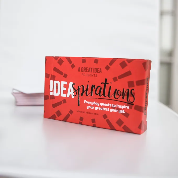 The !deaspirations deck, boxed, on a desk